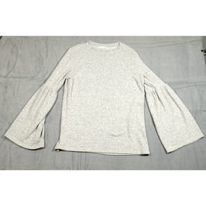 Zara Trafaluc Blouse Womens M Gray Heathered Long Bell Sleeve Pullover Soft